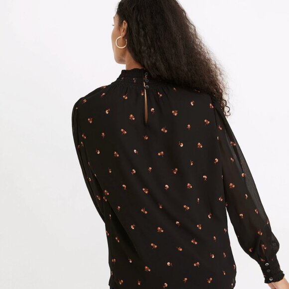 Madewell Women's Georgette Smocked Mockneck Top Size Small - Picture 3 of 16